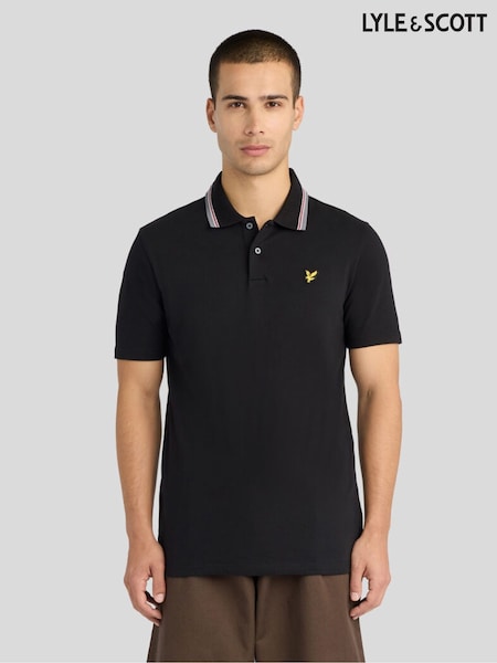 Melns - Regular Lyle & Scott Tipped Track Polo T-shirt