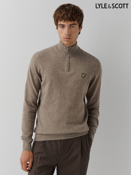 Vert - Regular Lyle & Scott Lambswool Blend Quarter Zip Jumper