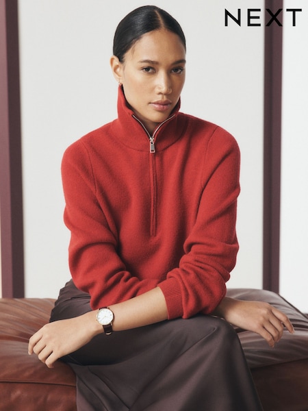 Red - Supersoft Funnel Zip Neck Jumper