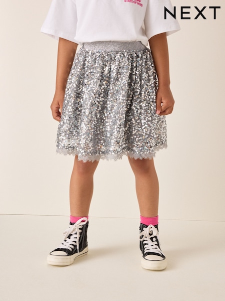 Silver Lace Trim - Sequin Skirt (3-16yrs)