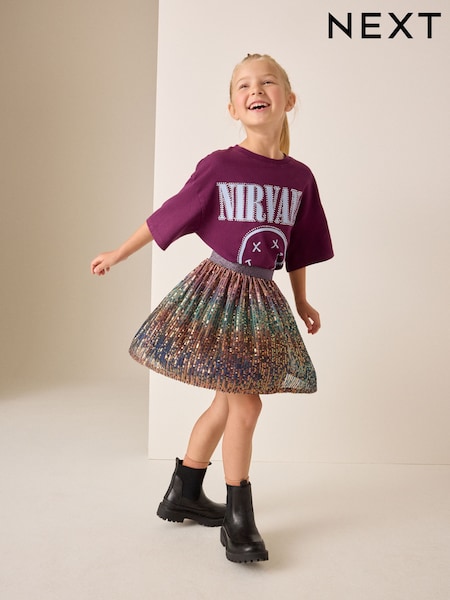 Pink/Green Ombre - Pull On Sequin Skirt (3-16yrs)