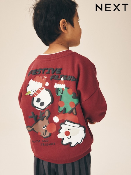 Burgundy Red Christmas - Crew Neck Joggers Set (3mths-7yrs)