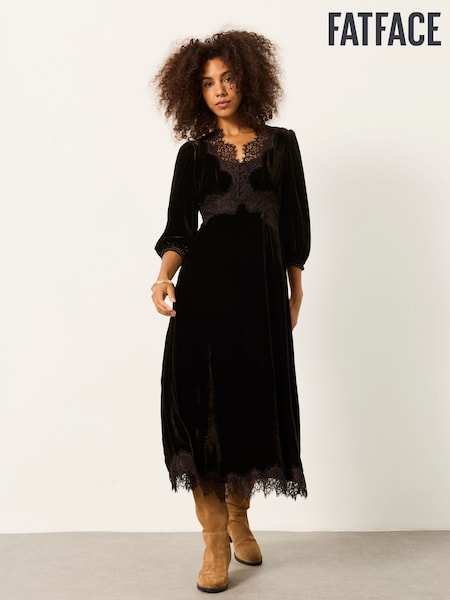 Chocolate Brown - Fatface Velvet Midi Dress
