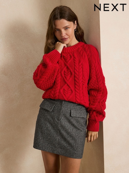 Grey - Herringbone Patch Pocket Mini Skirt