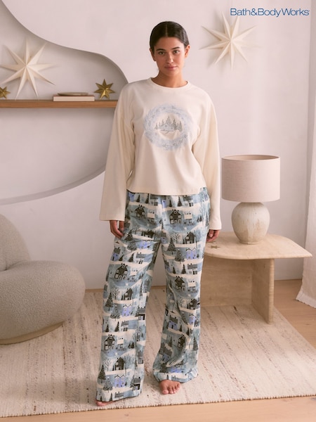 Blue Christmas Scene - Bath & Body Works Long Sleeve Flannel Pyjamas