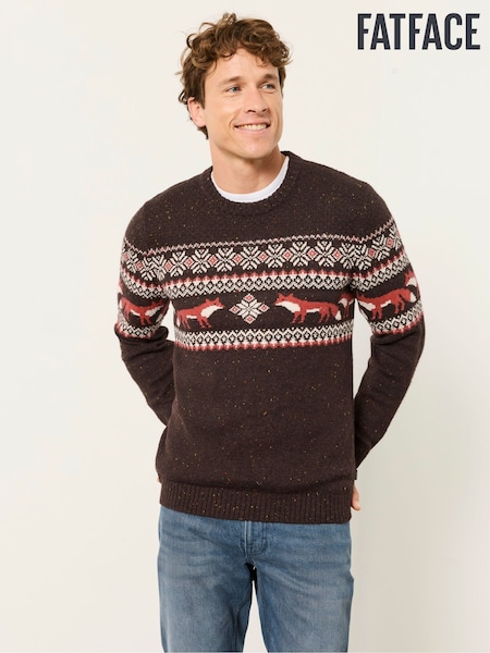 브라운 - Regular Fatface Fox Crew Neck Knitted Jumper