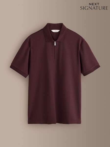 Purple Fig - Regular Signature Zip Neck Polo Shirt