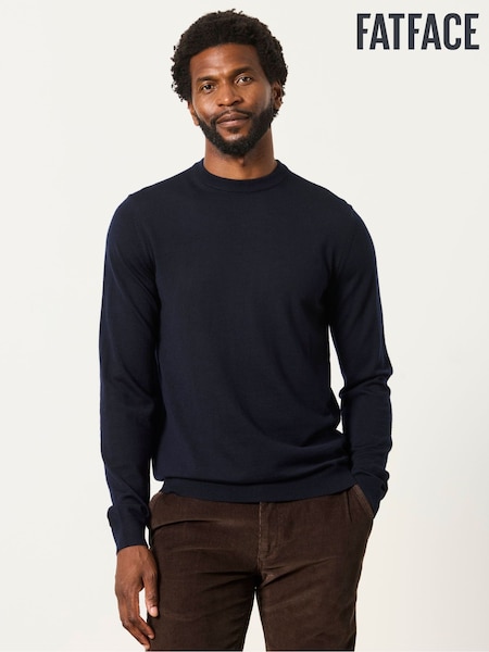 أزرق داكن - Regular Fatface Malton Merino Crew Neck Knitted Jumper