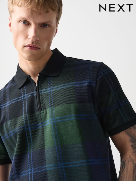 Green/Black - Regular Heritage Check Cotton Regular Fit Polo Shirt