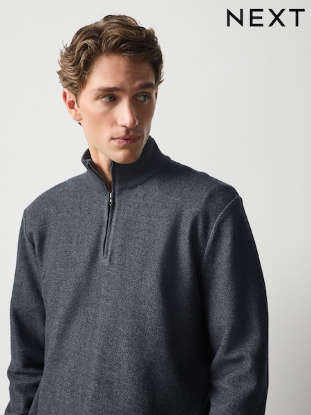أزرق داكن أزرق - Regular Long Sleeve Quarter Zip T-shirt