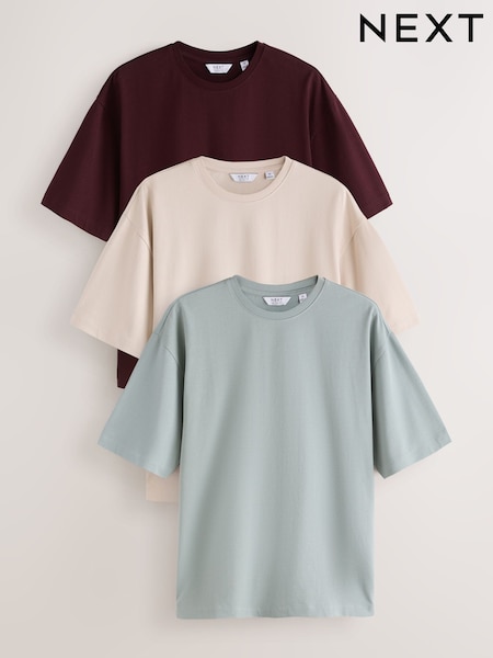 Burgundy/Ecru/Sage - Relaxed Fit T-shirts 3 Pack