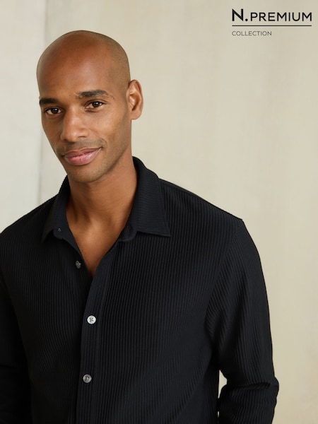 Black - Regular N. Premium Textured Jersey Long Sleeve Shirt