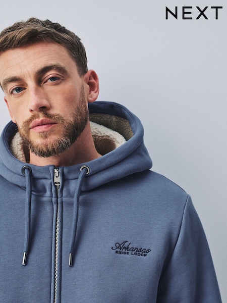 Steel Blue Graphic - Regular Borg Lined Zip Up Hoodie