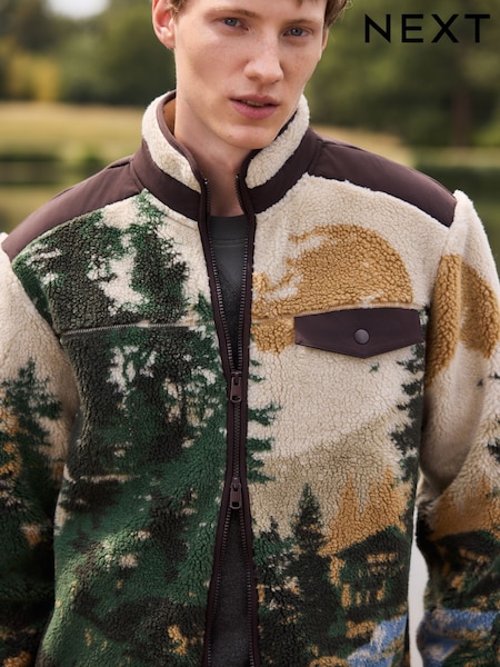 Natural Scene Print - Regular Printed Borg Quarter Zip Fleece