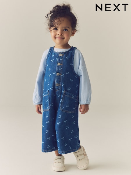 Denim Blue - Cherry Sleeveless Jumpsuit (3mths-8yrs)