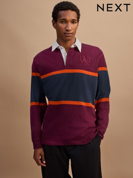 Burgundy Red/Blue - Regular Horizontal Block Rugby Shirt