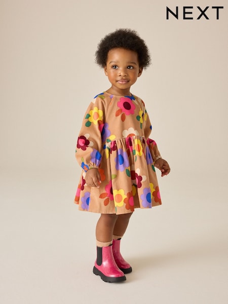 Imprimeu floral deschis - Long Sleeve Cord Dress (3mths-8yrs)