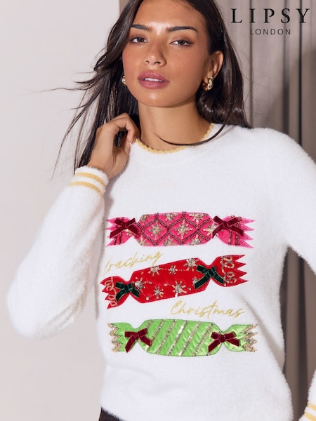 White Fluffy - Lipsy Matching Family Christmas Cracker Jumper