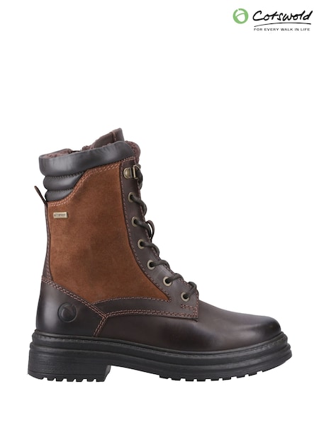 Brun - Cotswolds Lacock Lace Up Fleece Lined Leather Boots