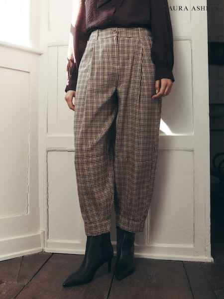 Brown Check - Laura Ashley Check Barrel Leg Trousers