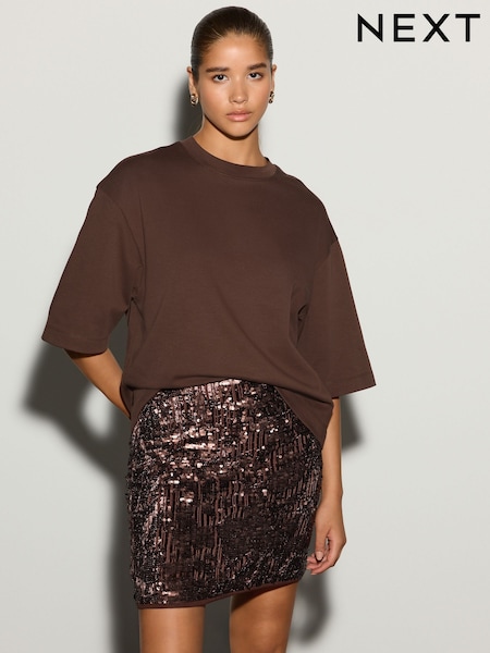 Chocolate Brown - Sequin Velvet Mini Skirt