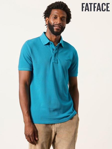 Turquoise Blue - Regular Fatface Short Sleeve Pique Polo Shirt