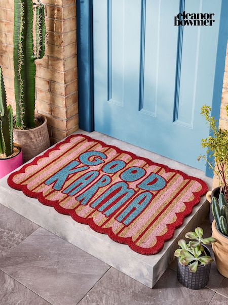 Eleanor Bowmer Slogan Good Karma Printed Coir Scallop Doormat