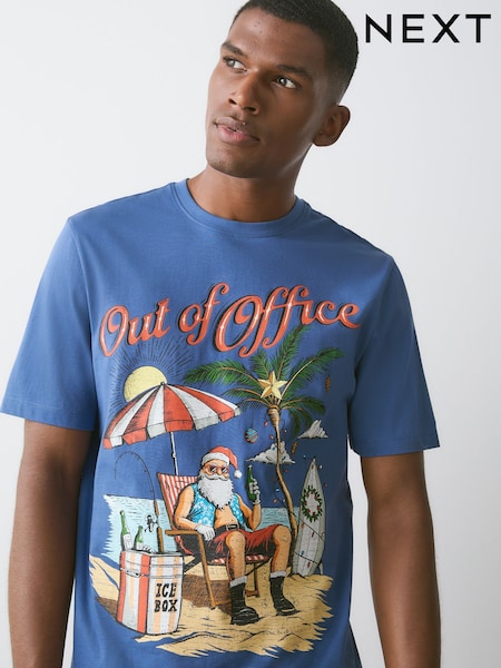 Blue Santa Out of Office - Regular Christmas Graphic T-shirt