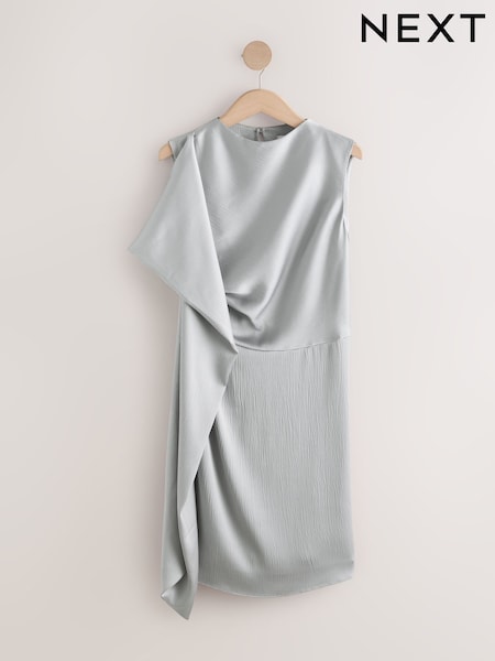 Silver - Textured Satin Scarf Mini Dress