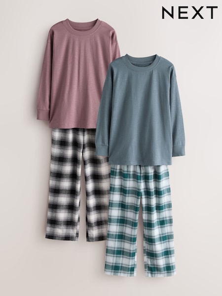 Green/Dusk - Long Sleeve Woven Check Pyjamas 2 Pack (3-16yrs)