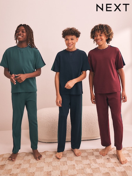 Green/Blue/Red Side Stripe - Short Sleeve Jogger Pyjamas 3 Pack (3-16yrs)
