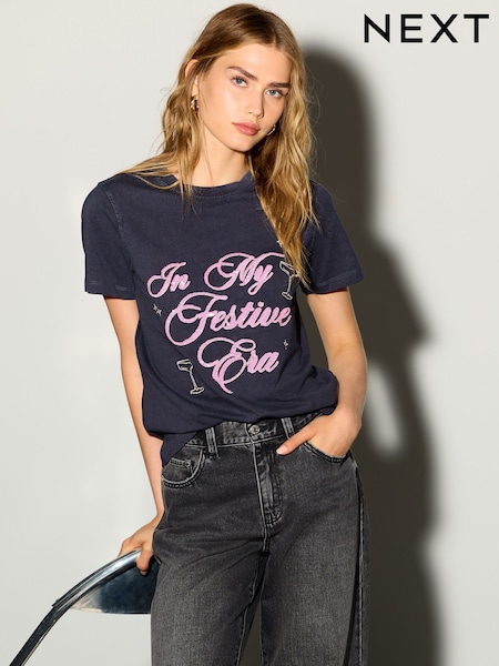 Blau - Festive Era Graphic Christmas Short Sleeve T-shirt