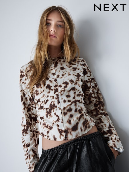 Deer Print - Cinch Waist Long Sleeve Top
