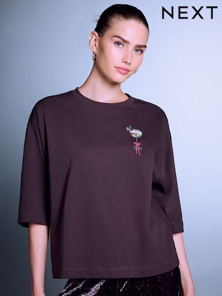 Chocolate Brown - Espresso Martini Beaded Short Sleeve T-shirt