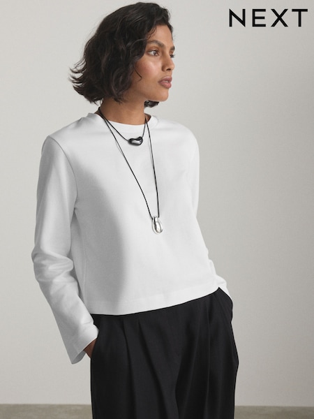 화이트 - Cropped Boxy Long Sleeve Heavyweight T-shirt
