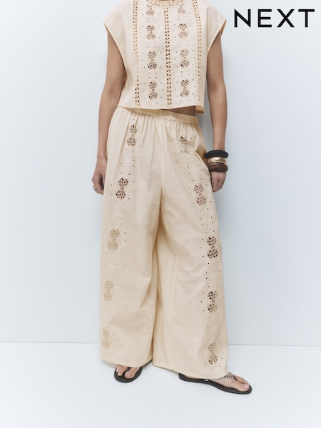 Cream Broderie - Wide Leg Trousers