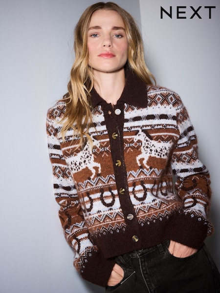 Brown Horse - Knitted Collar Cardigan With Wool