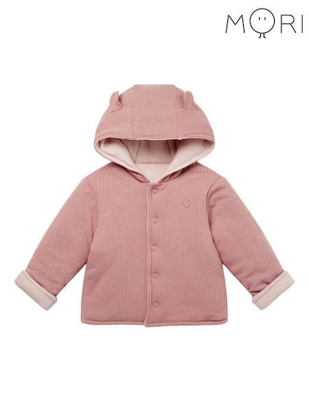 Růžová - Mori Cosy Ribbed Reversible Coat