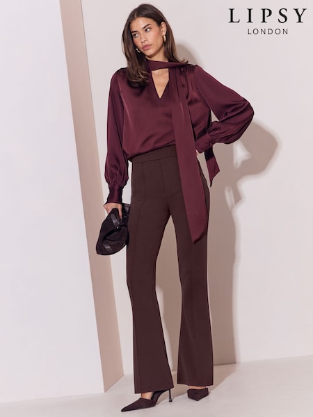 Chocolate Brown - Lipsy High Waisted Bootleg Jersey Trousers