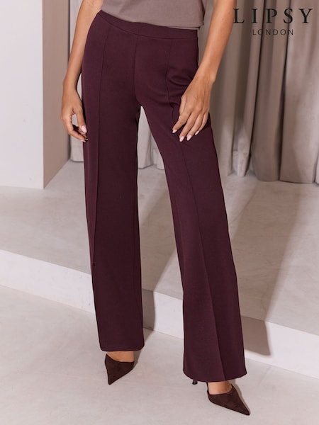 Chocolate Brown - Lipsy High Waist Wide Leg Jersey Trousers