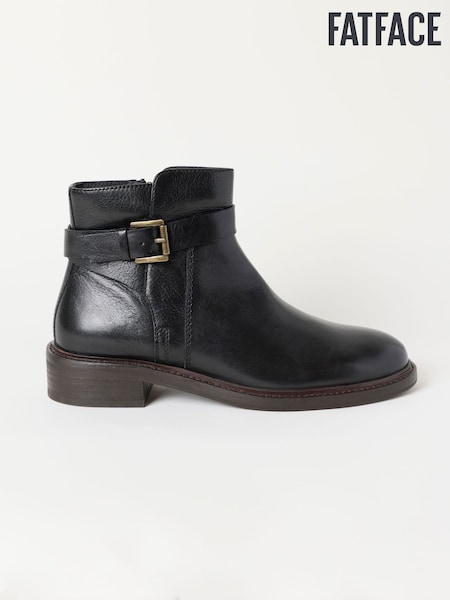 Schwarz - Fatface Wide Fit Buckle Leather Ankle Boots