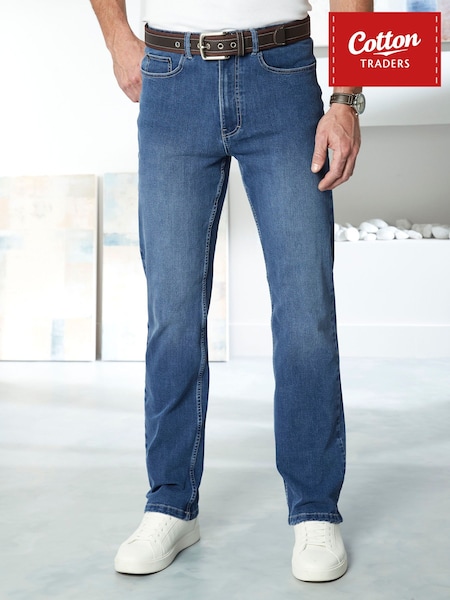 Blue - Regular Cotton Traders Ultimate Comfort 4-way Stretch Straight Fit Jeans 27"