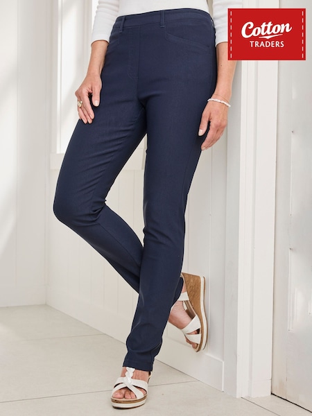 Blue - Cotton Traders Super Stretchy Pull On Slim Leg Trousers
