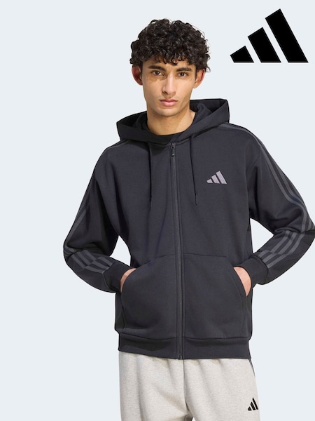 Black - Regular Adidas Essentials 3-stripes Fleece Full-zip Hoodie