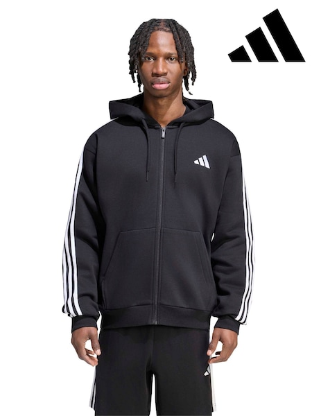 Svart/Vit - Regular Adidas Essentials 3-stripes Fleece Full-zip Hoodie