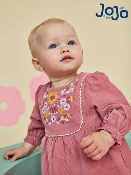 Σκούρο ροζ - Jojo Maman Bébé Embroidered Dress Set