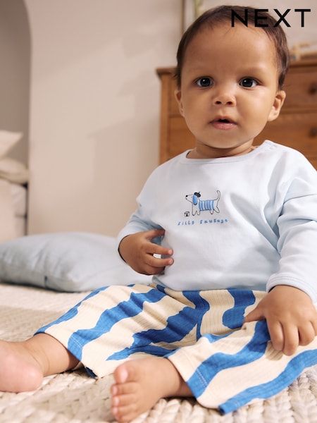 Bleu motif chien - Baby Top And Wide Leg Leggings Set (0mths-2yrs)