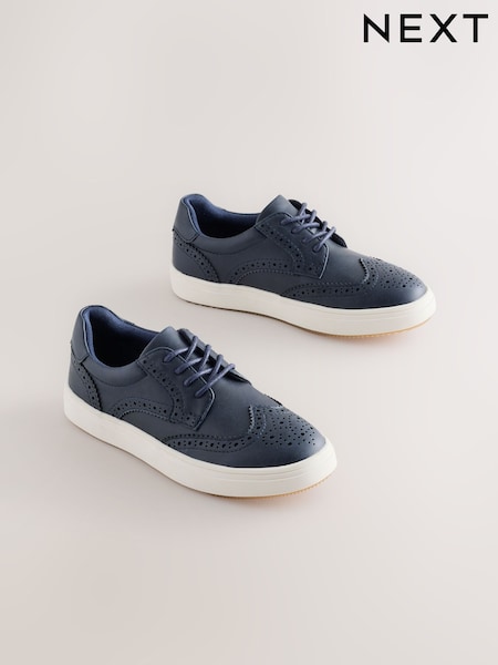 Navy - Lace-up Brogue Shoes