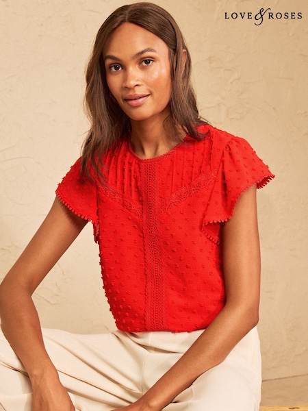 Orange - Love & Roses Dobby Flutter Sleeve Shell Top
