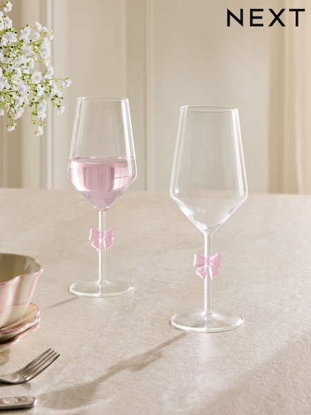 Set Of 2 Bow Stem Wine Glasses